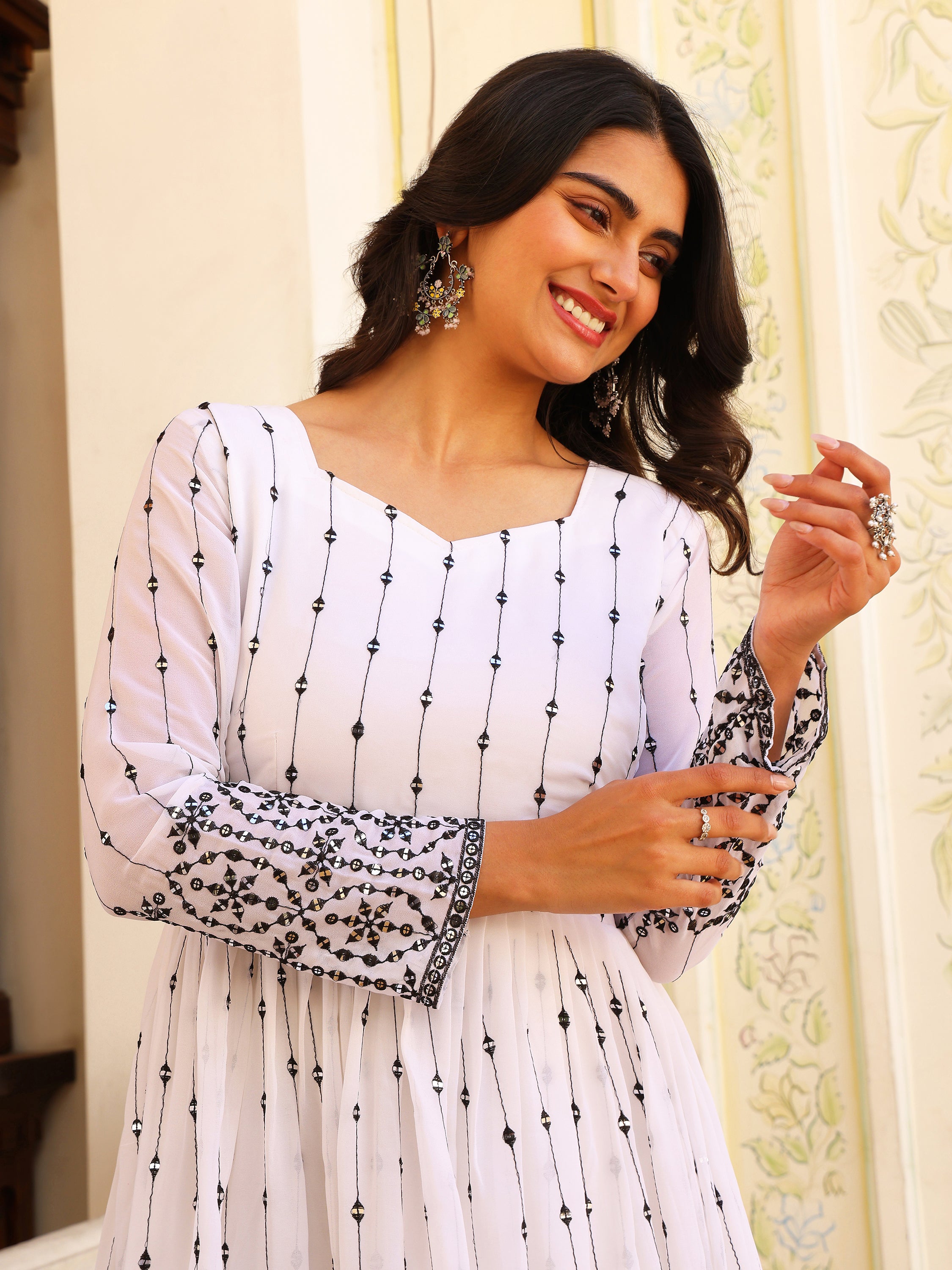 White Anarkali Kurti with Dupatta for Women