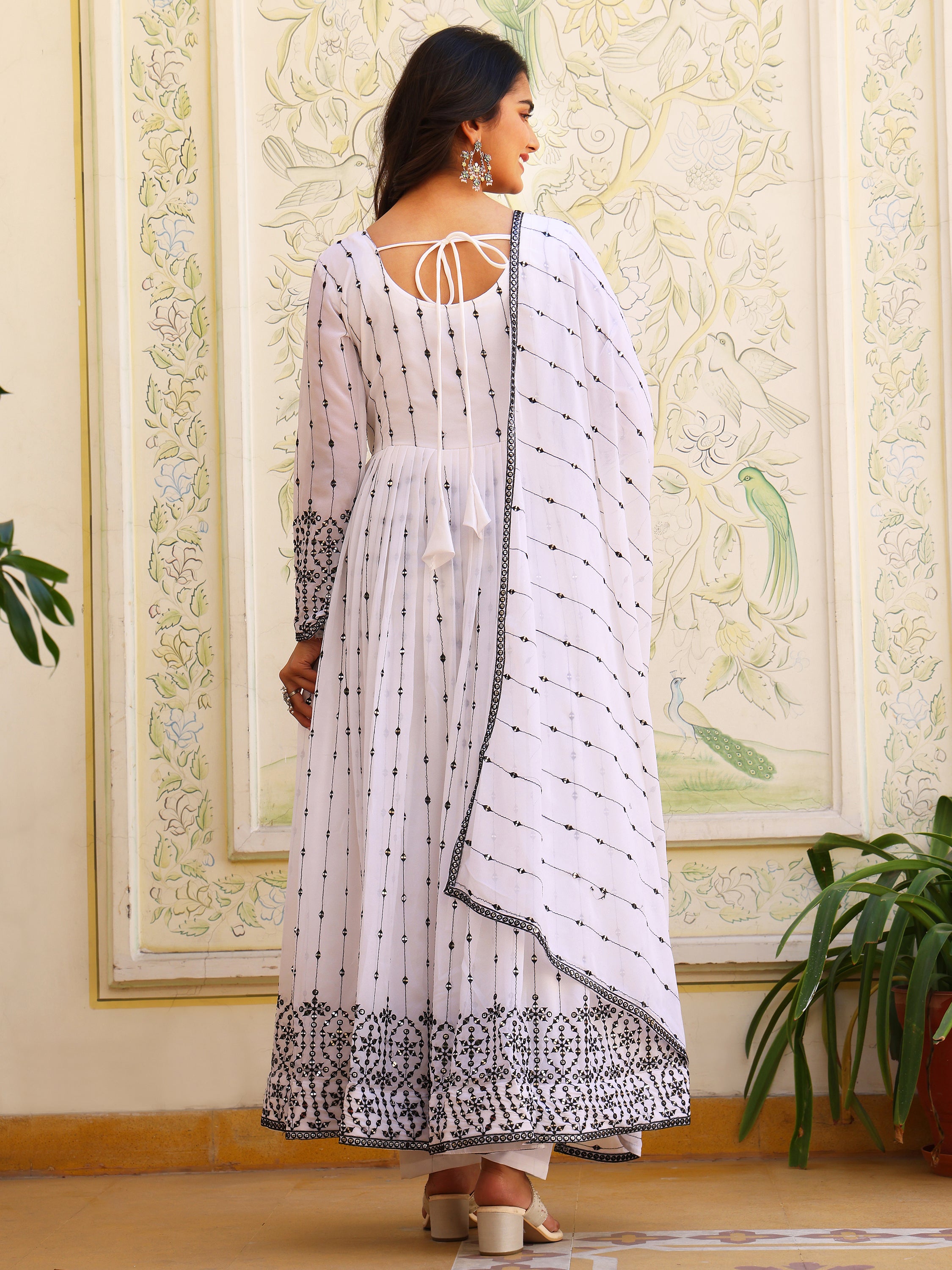 White Anarkali Kurti with Dupatta for Women