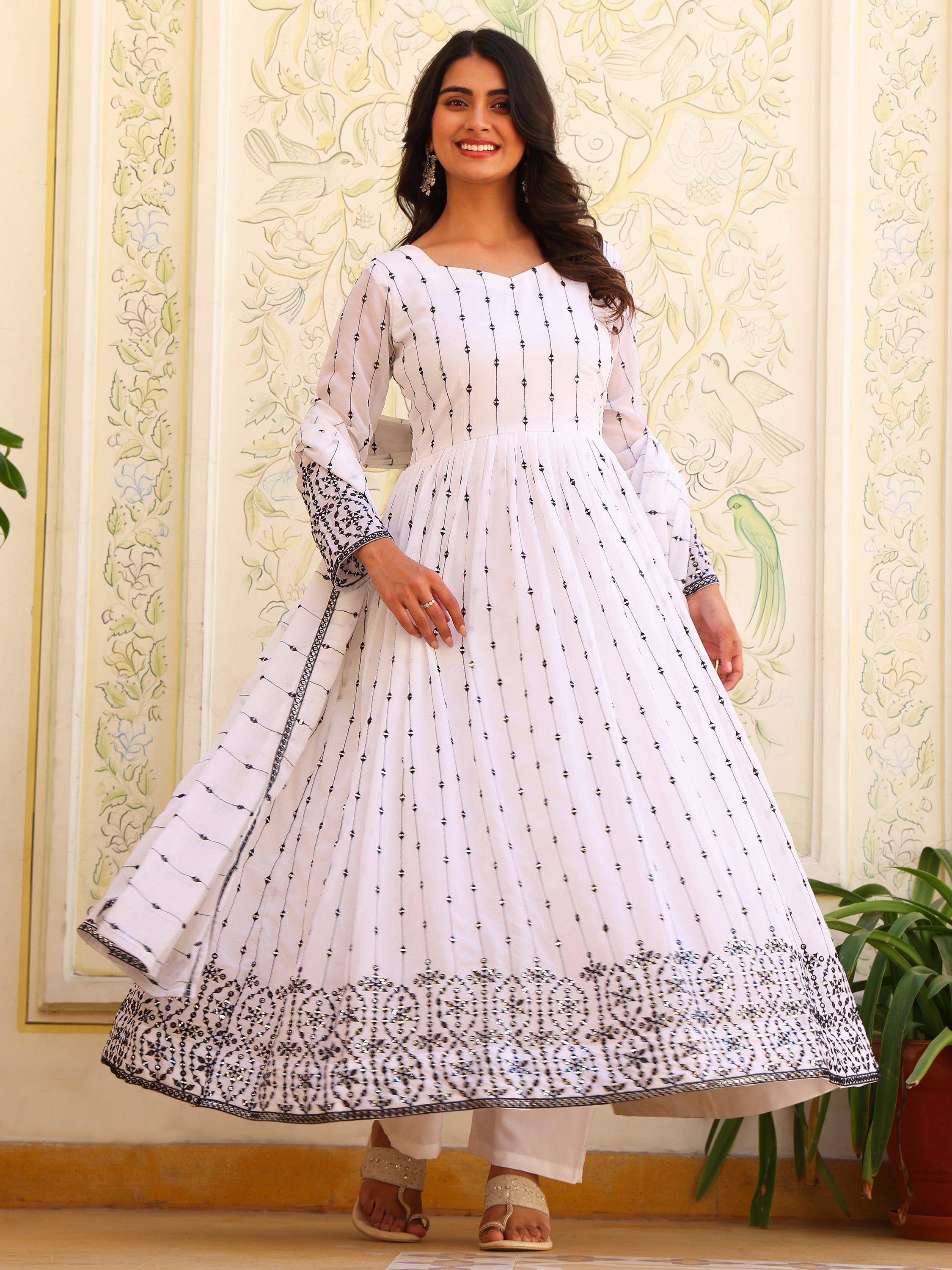 White Anarkali Kurti with Dupatta for Women