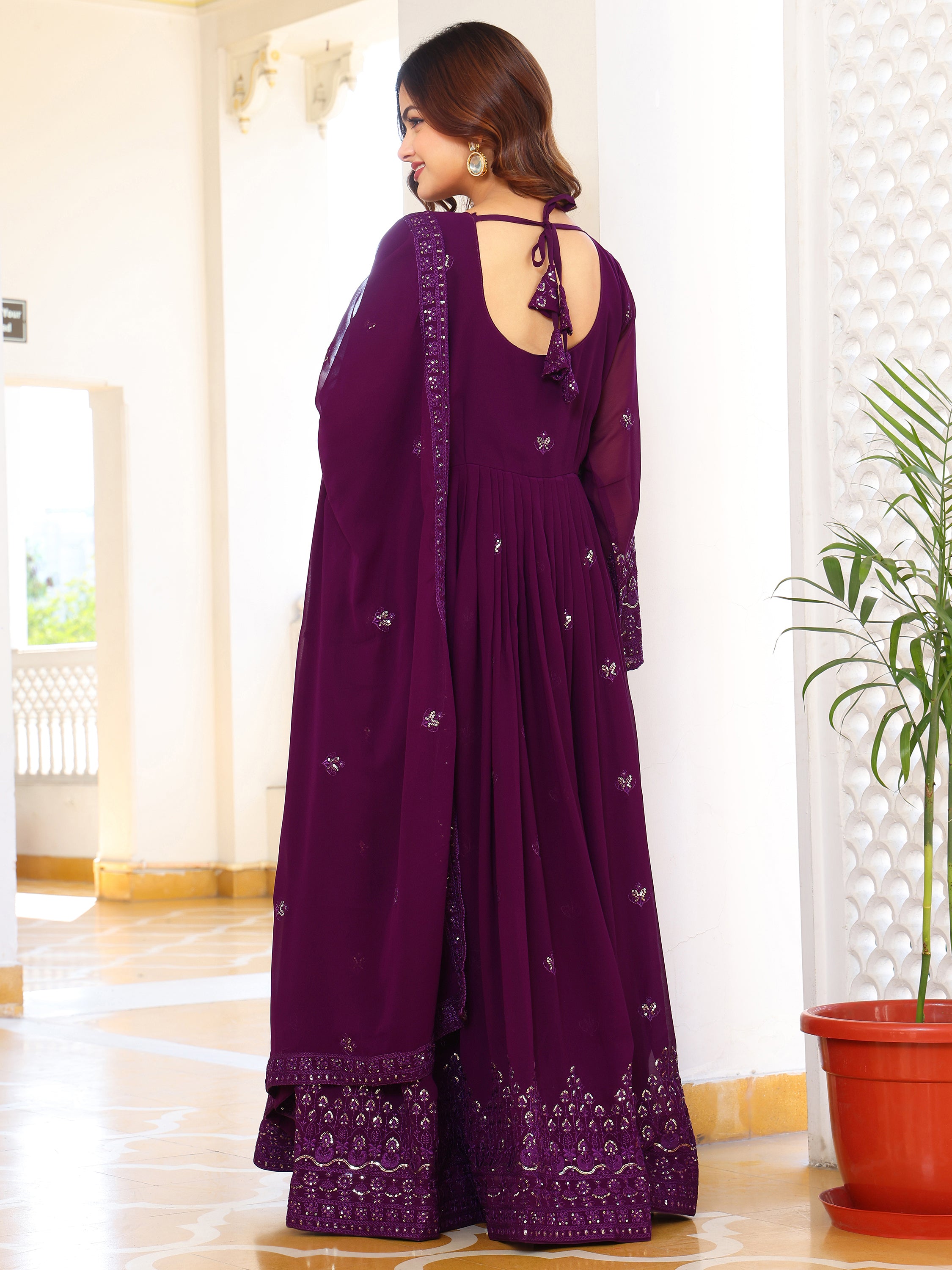 Royal Purple Anarkali Kurti with Dupatta for Women