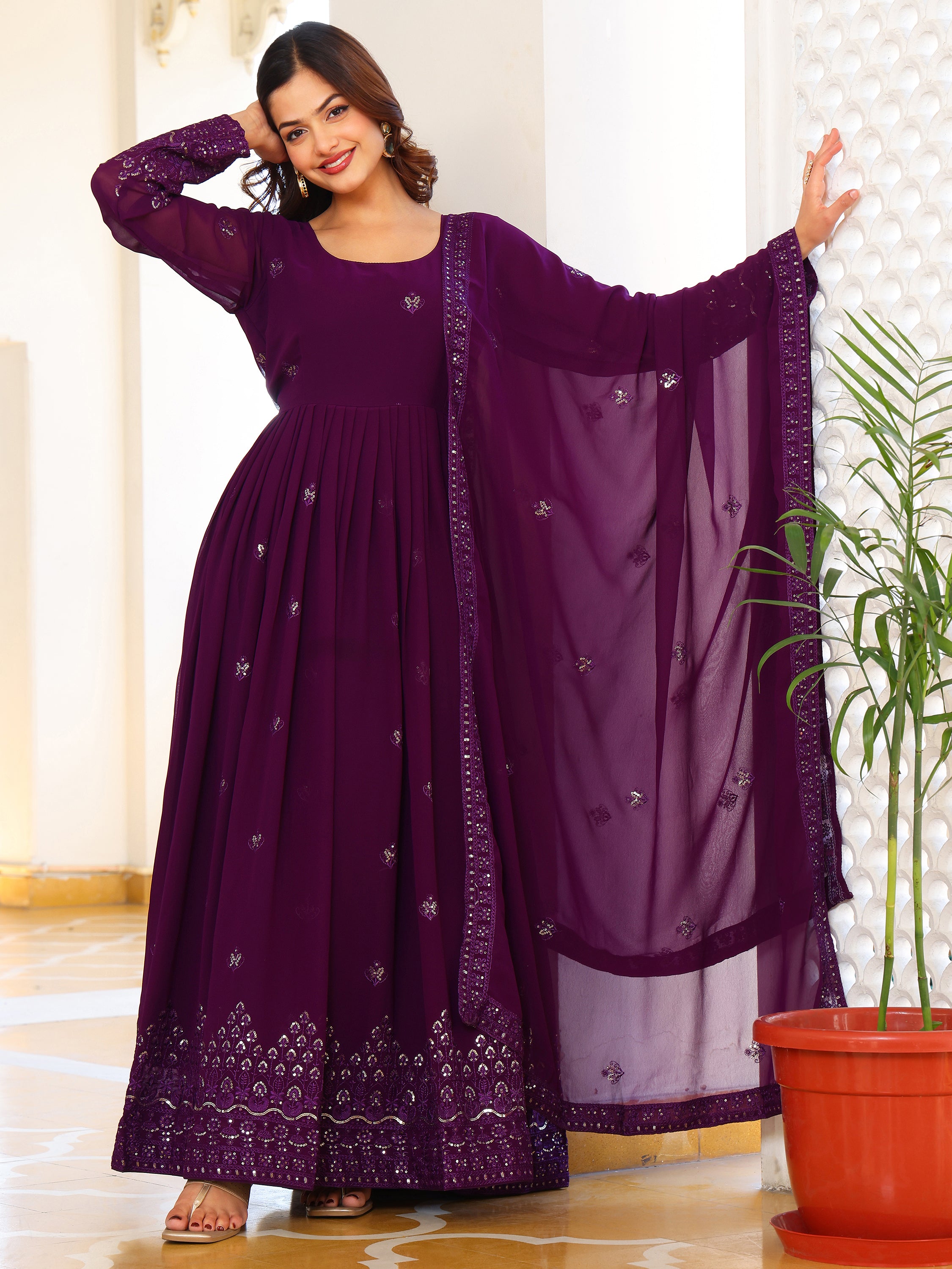 Royal Purple Anarkali Kurti with Dupatta for Women