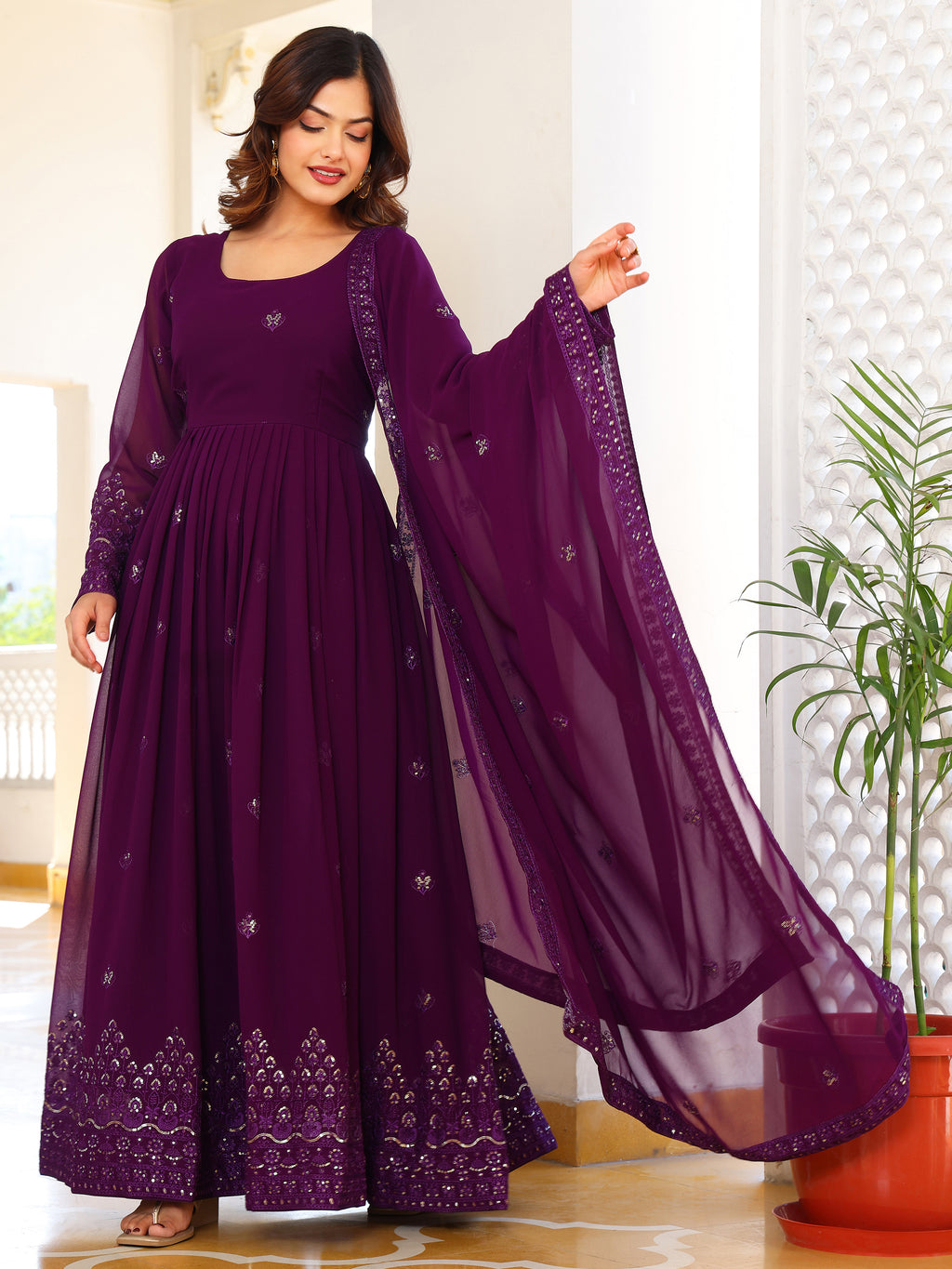 Royal Purple Anarkali Kurti with Dupatta for Women