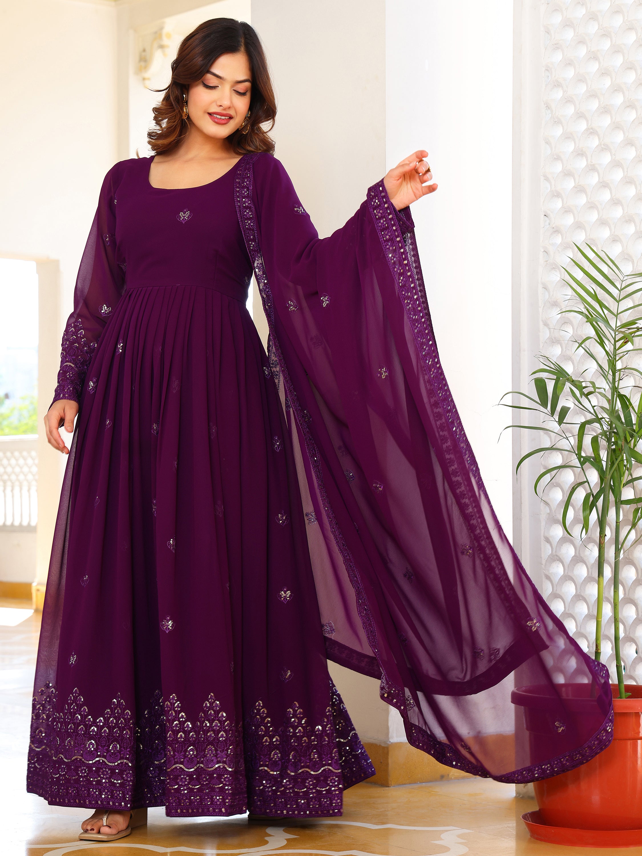 Royal Purple Anarkali Kurti with Dupatta for Women