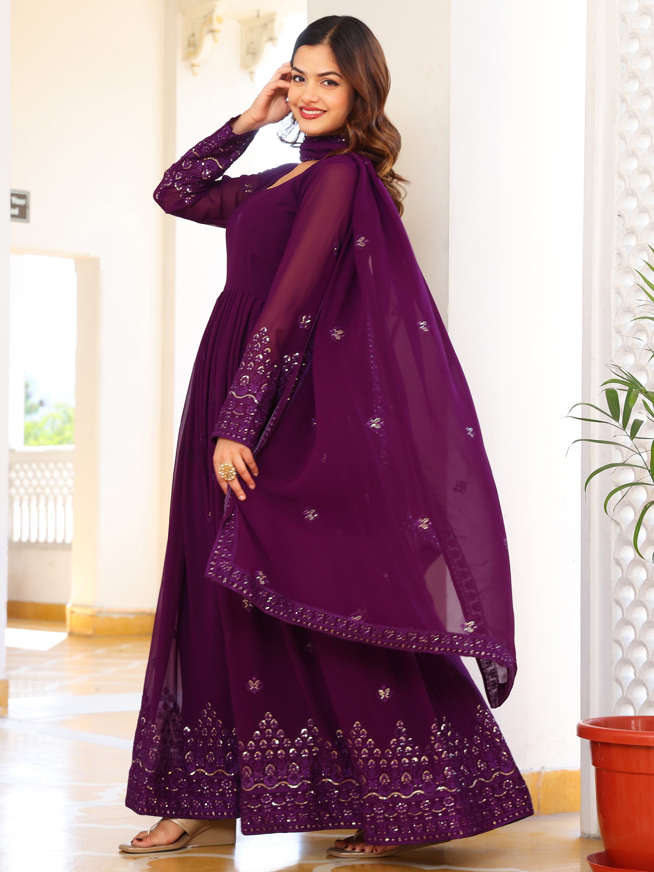 Royal Purple Anarkali Kurti with Dupatta for Women