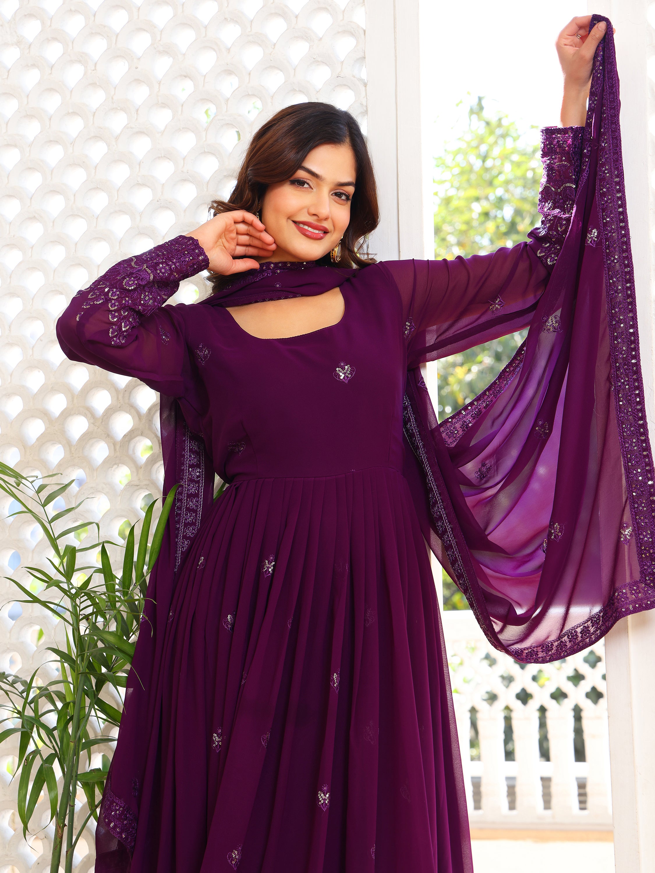 Royal Purple Anarkali Kurti with Dupatta for Women