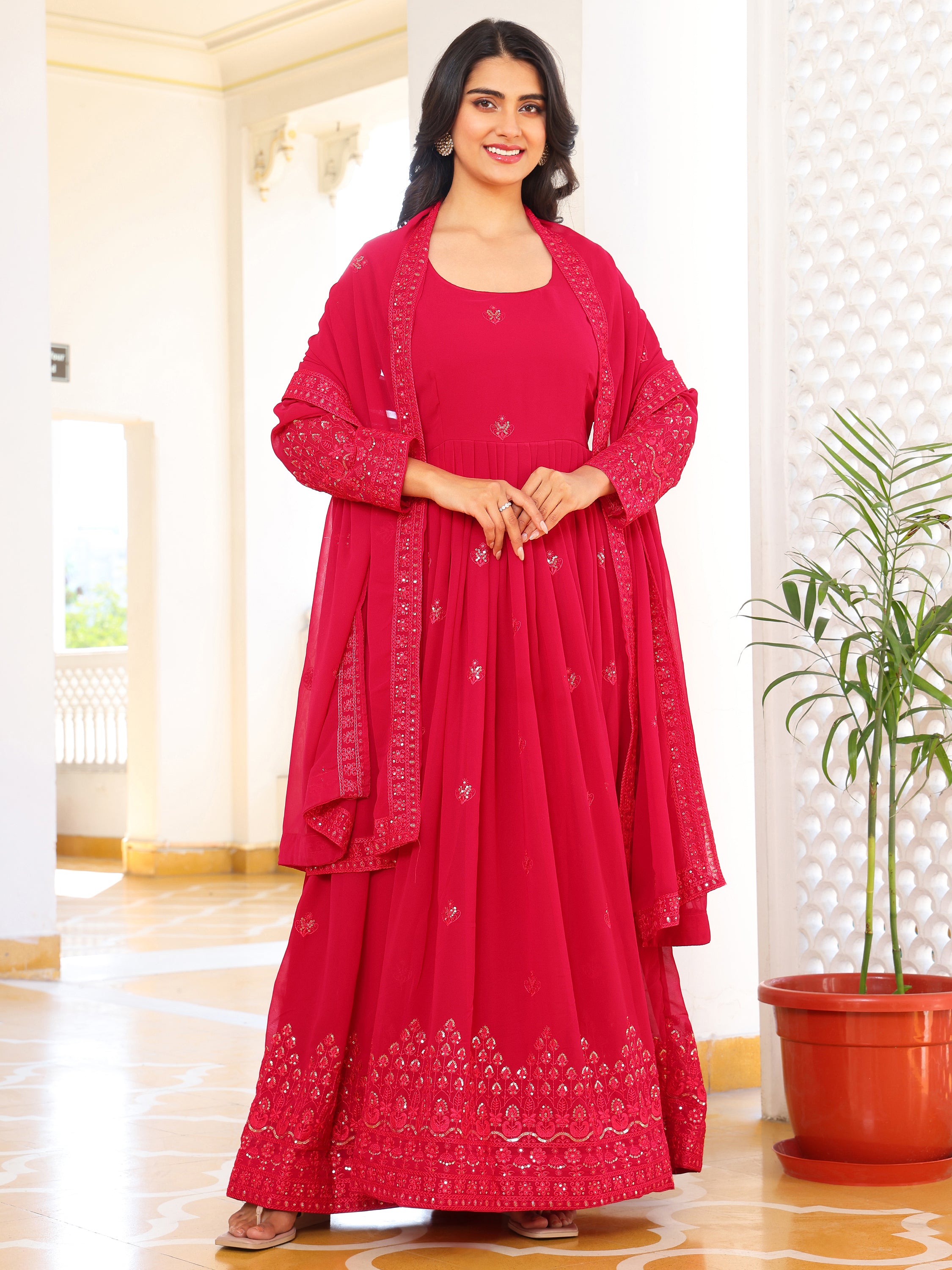 Rose Pink Anarkali Kurti with Dupatta