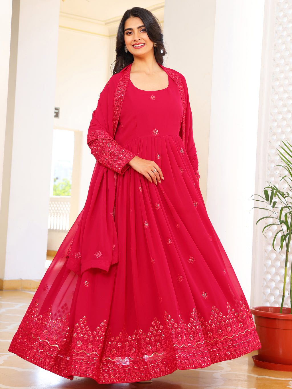 Rose Pink Anarkali Kurti with Dupatta