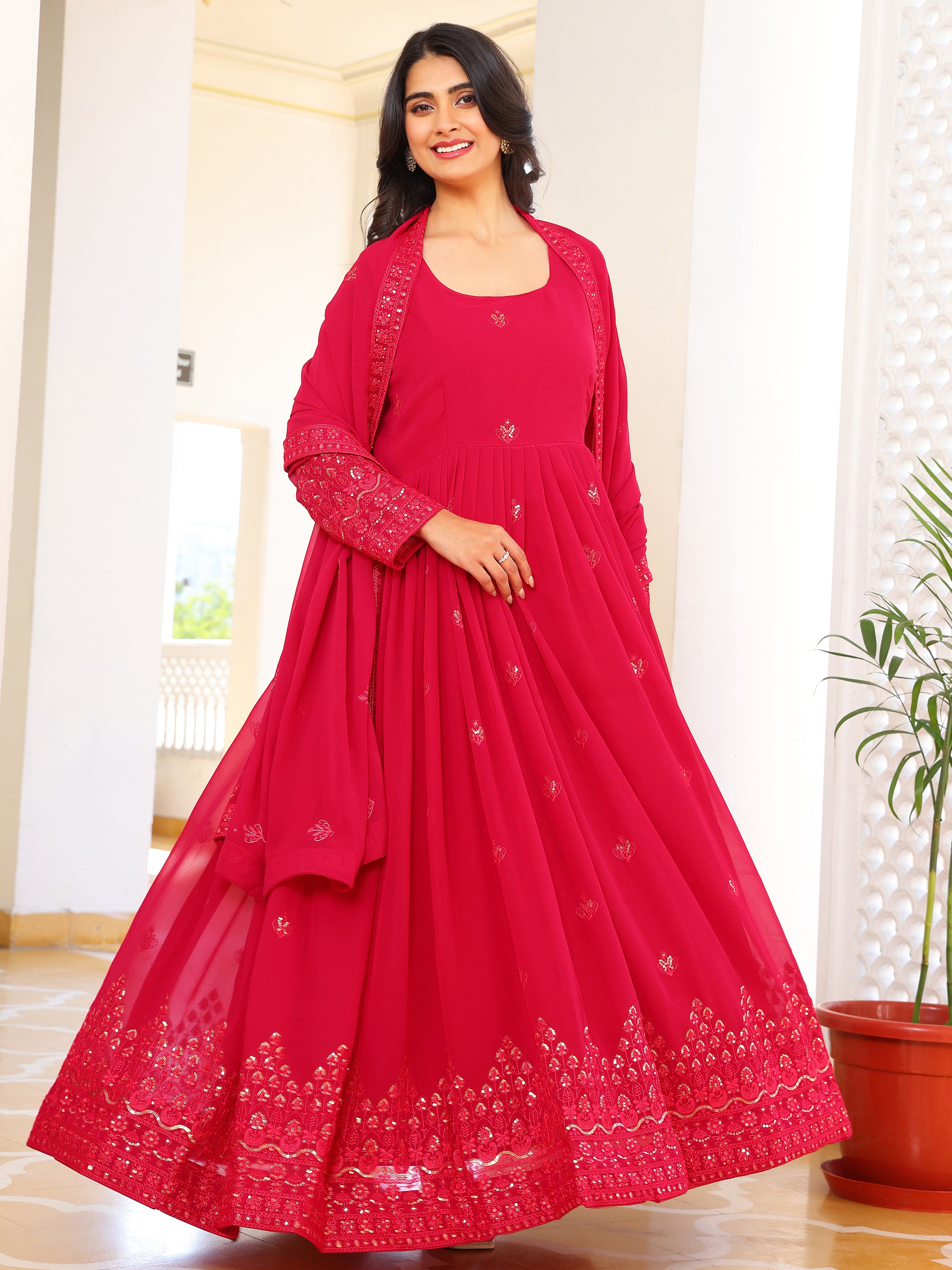 Rose Pink Anarkali Kurti with Dupatta