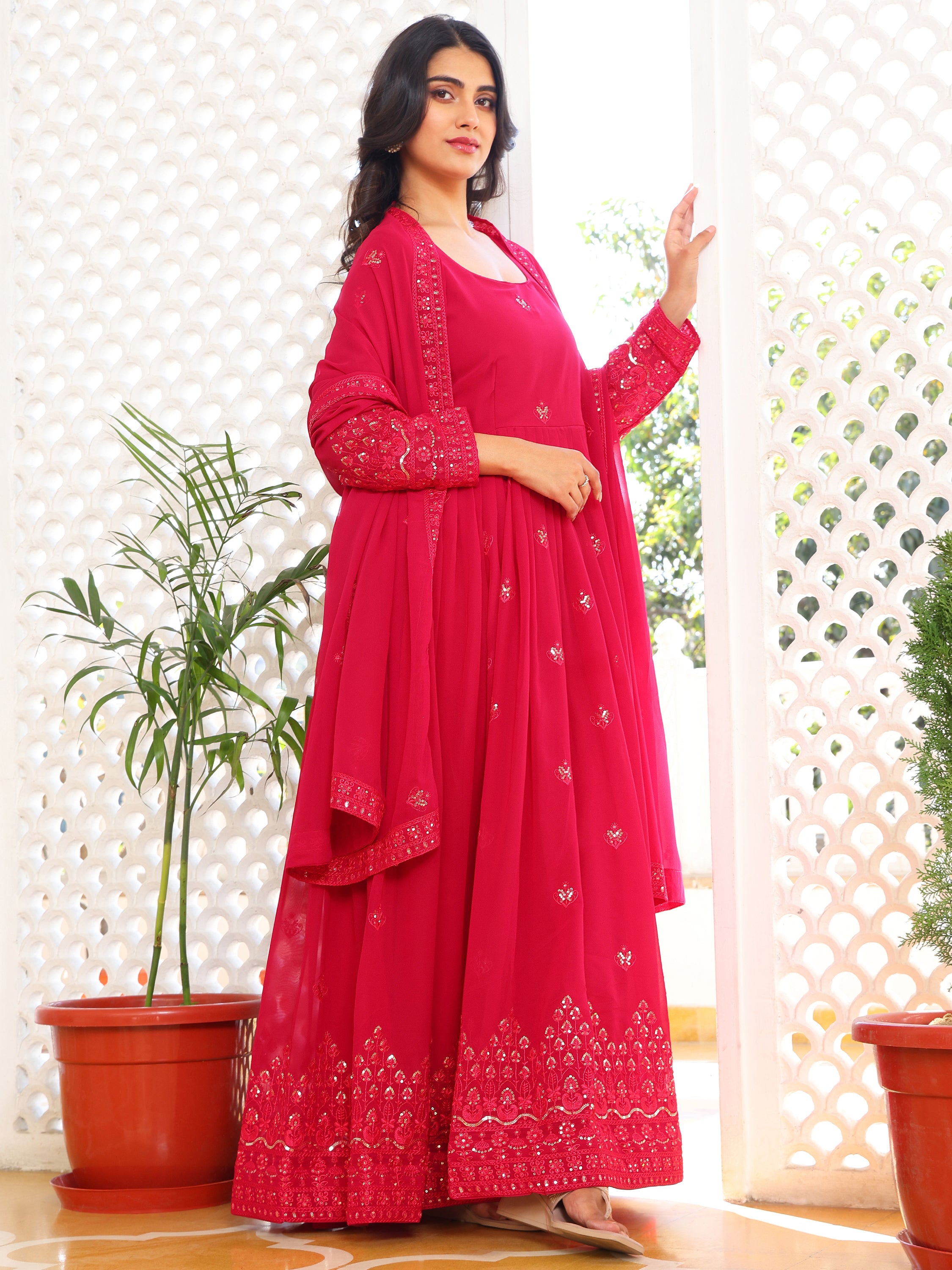 Rose Pink Anarkali Kurti with Dupatta