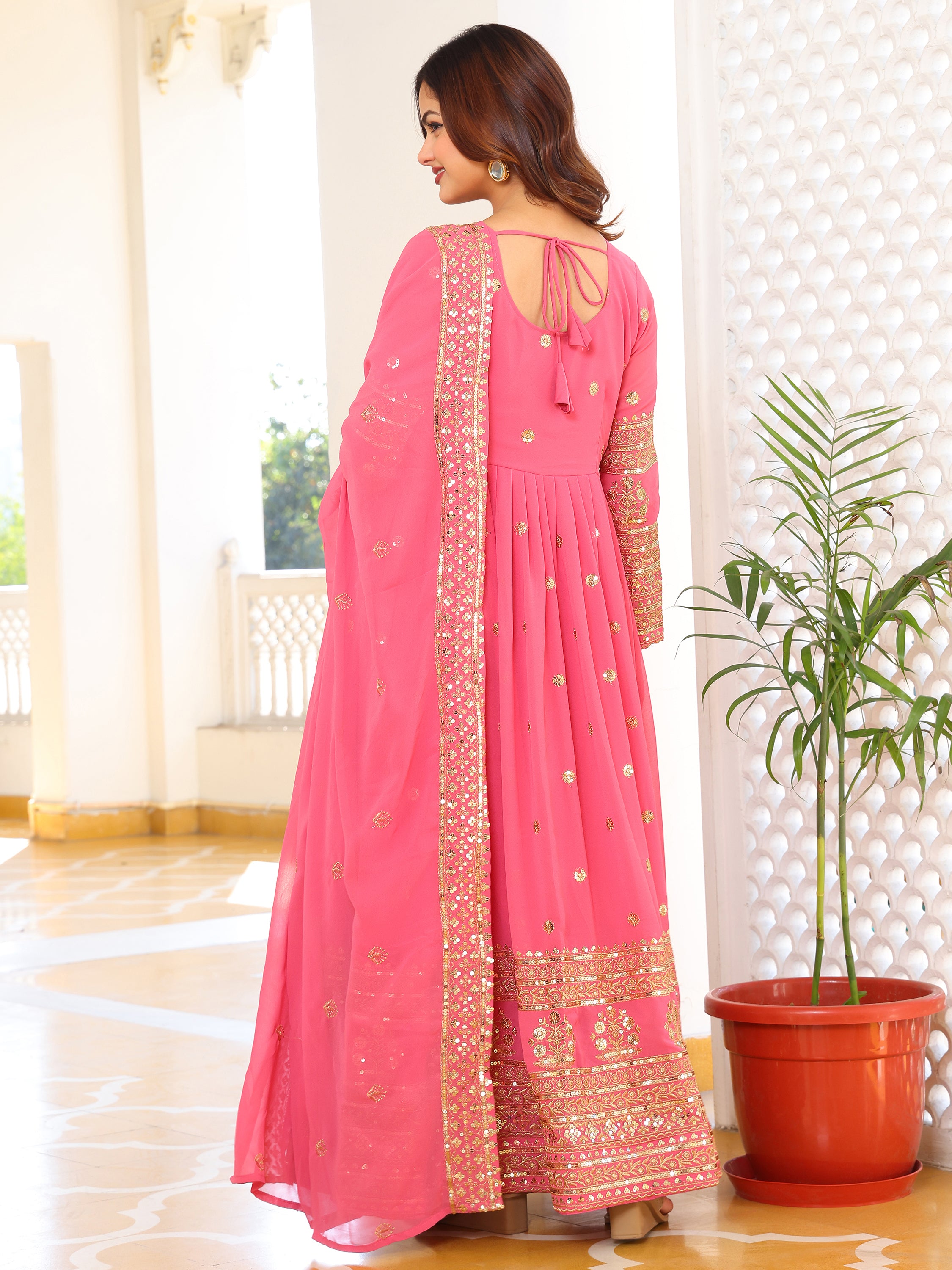 Pink Anarkali Kurti with Dupatta for Women
