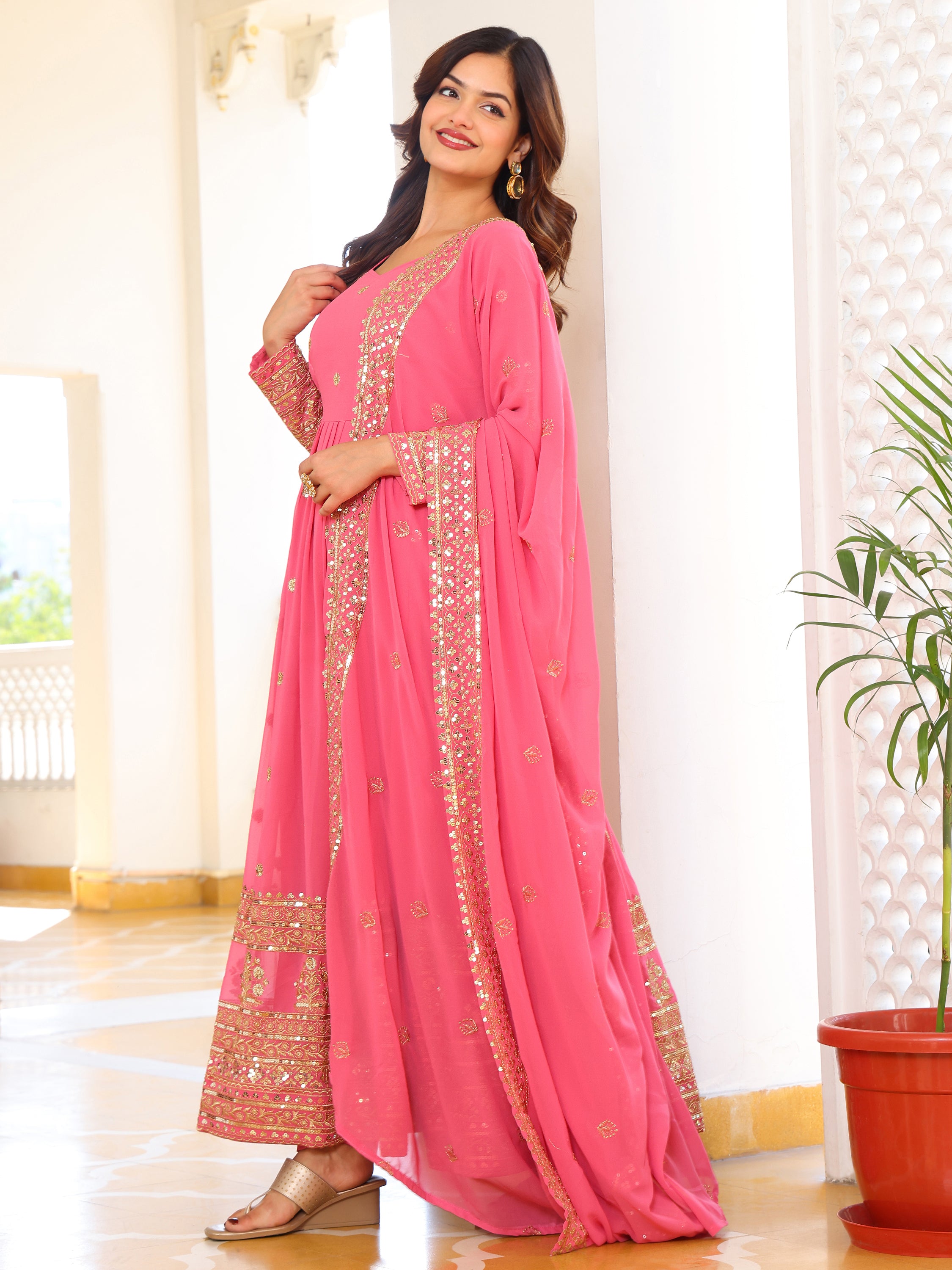 Pink Anarkali Kurti with Dupatta for Women