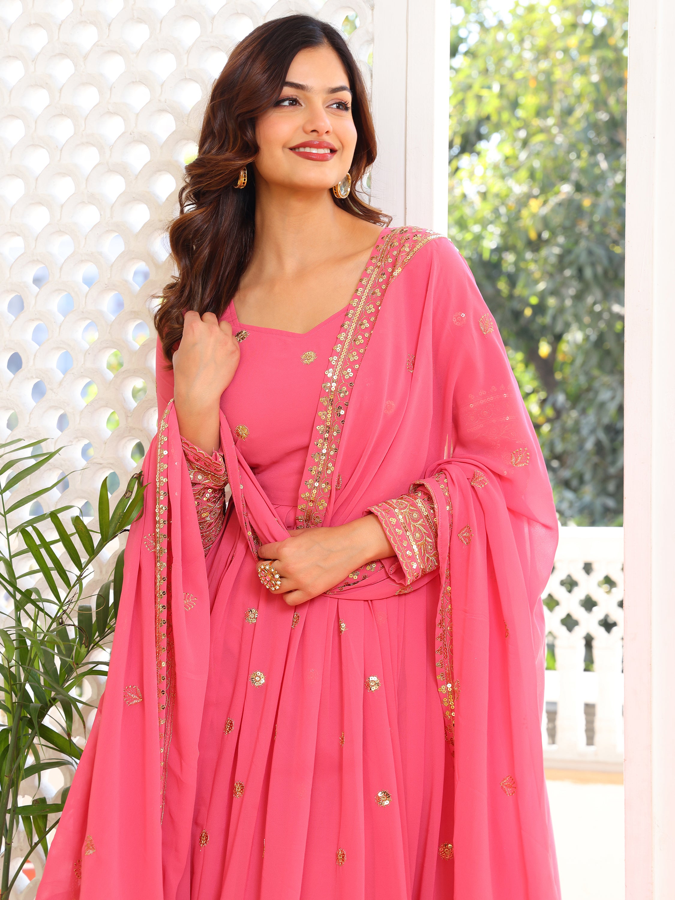 Pink Anarkali Kurti with Dupatta for Women