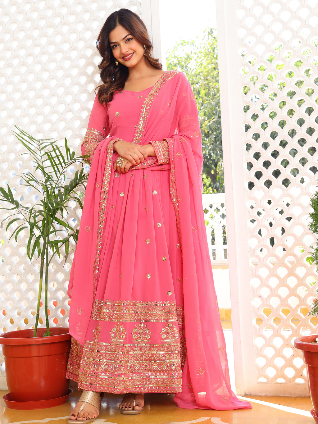 Pink Anarkali Kurti with Dupatta for Women