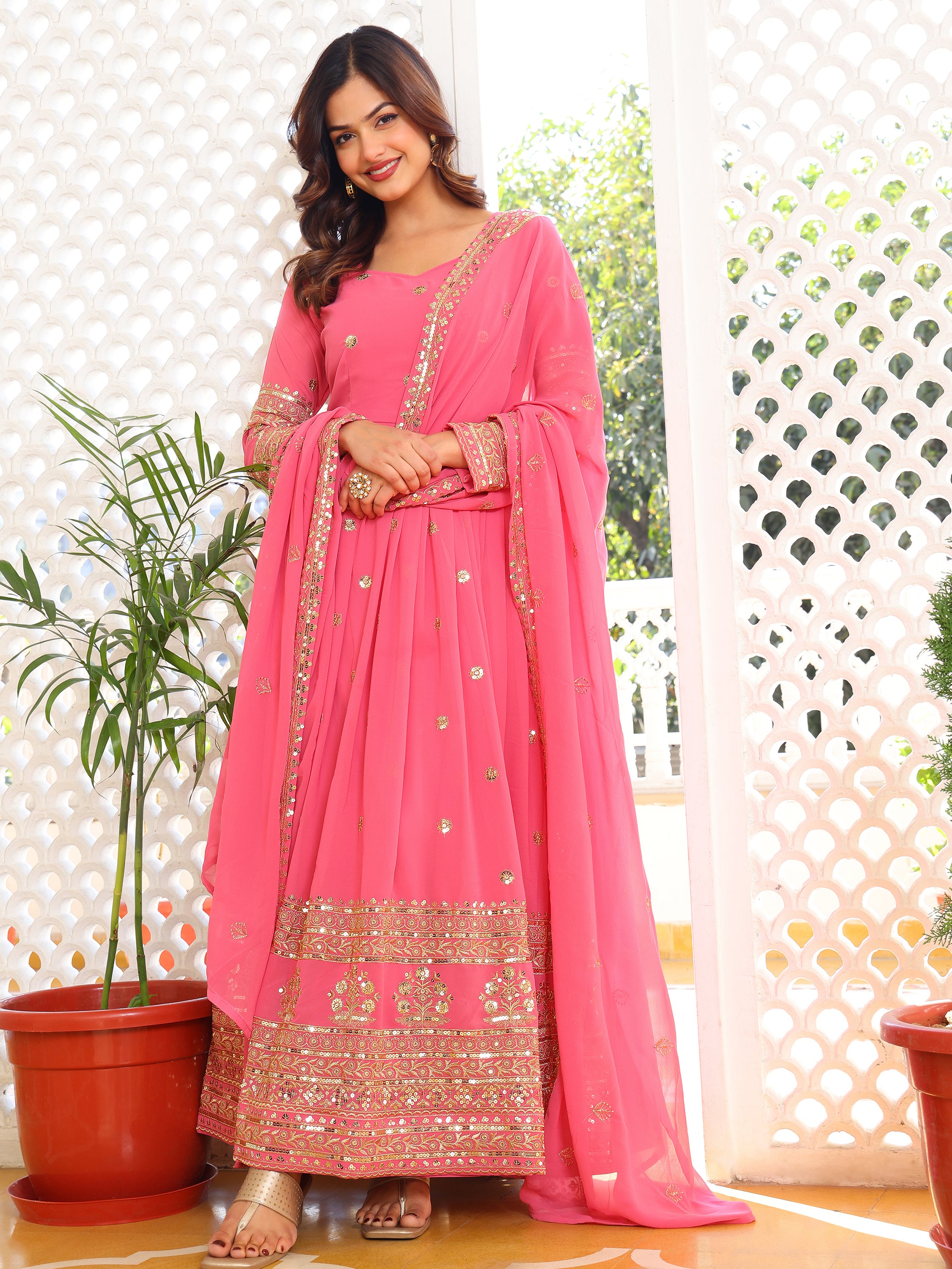 Pink Anarkali Kurti with Dupatta for Women