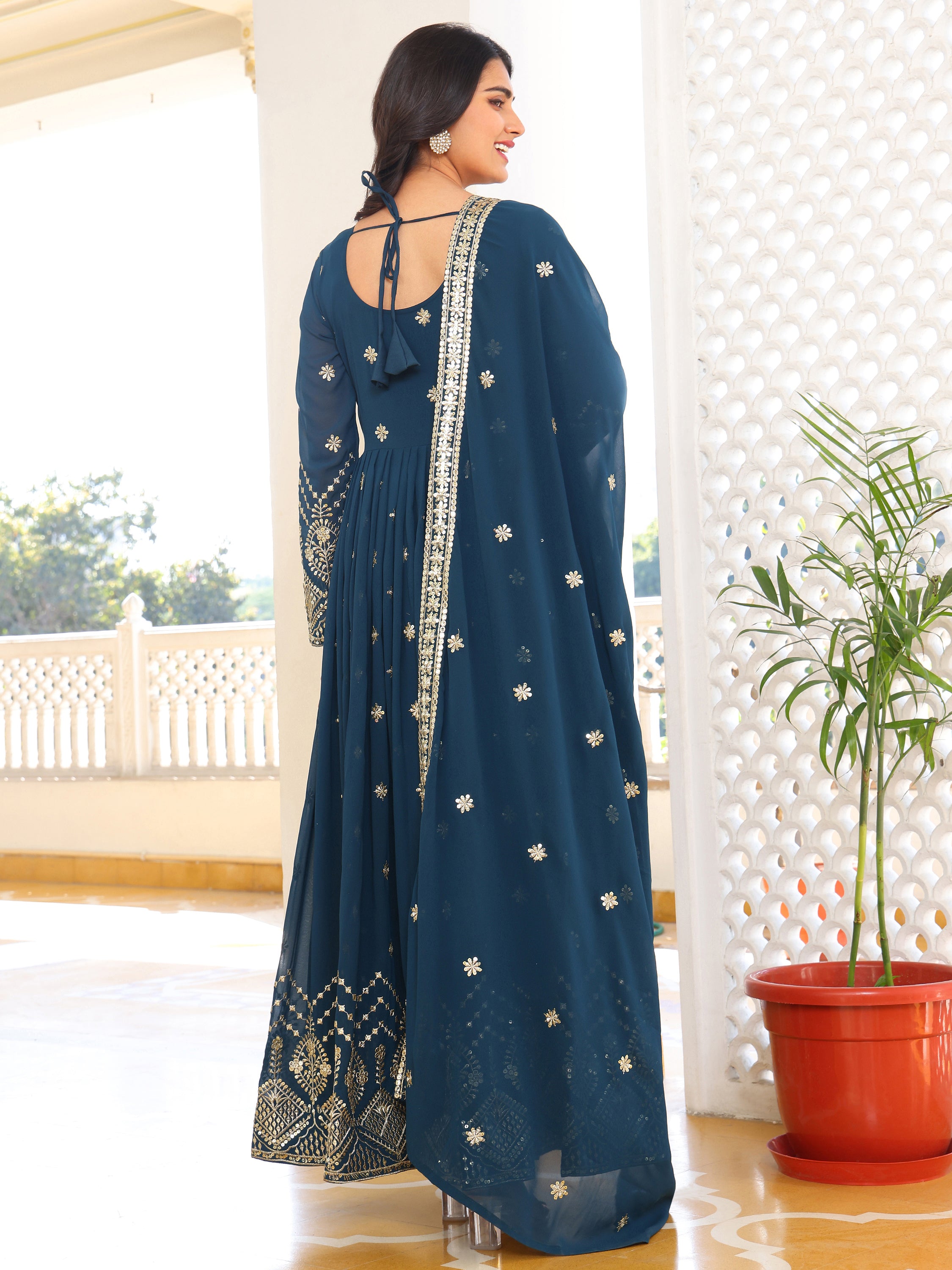 Turquoise Glow Anarkali Set