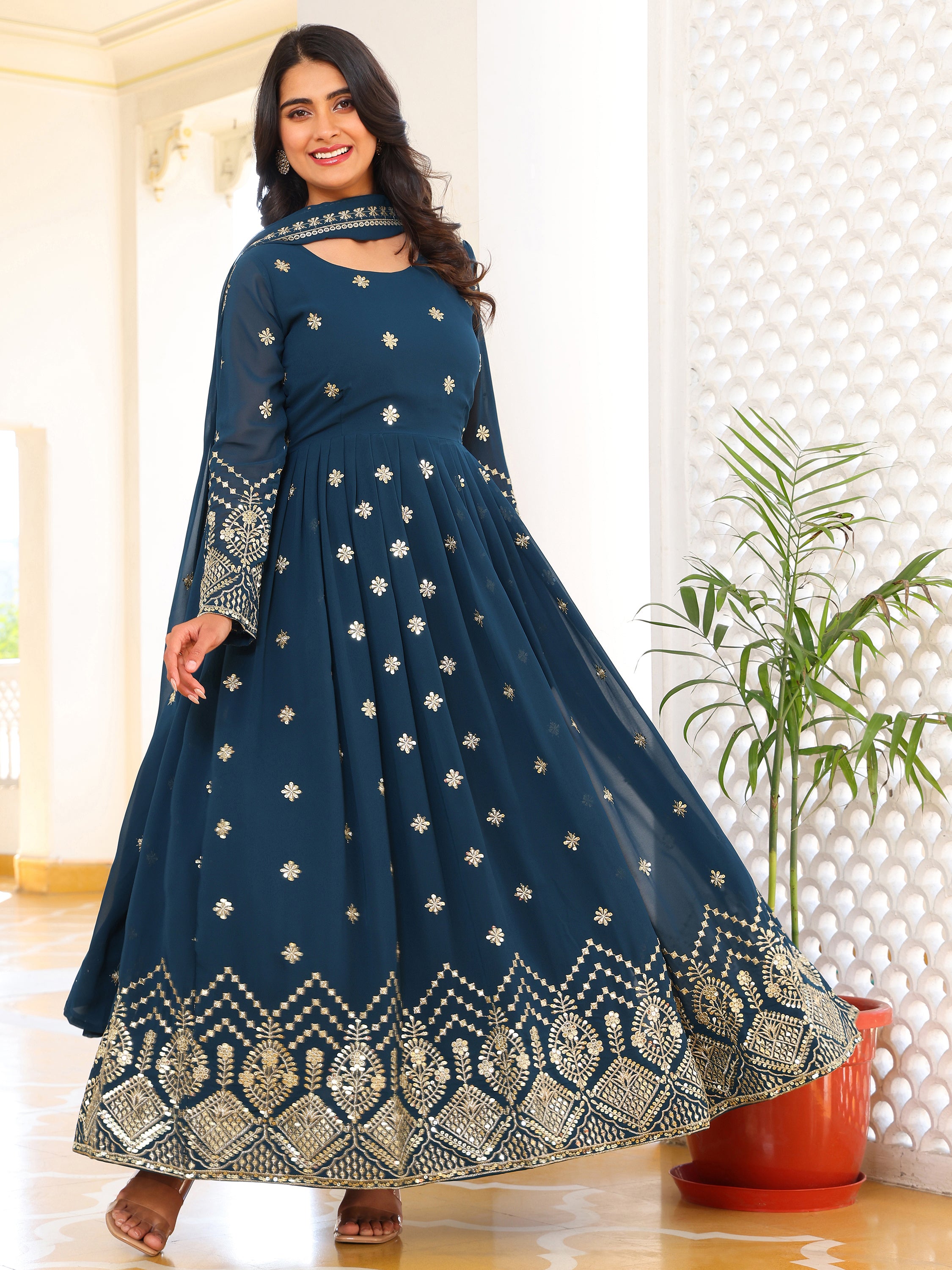 Turquoise Glow Anarkali Set