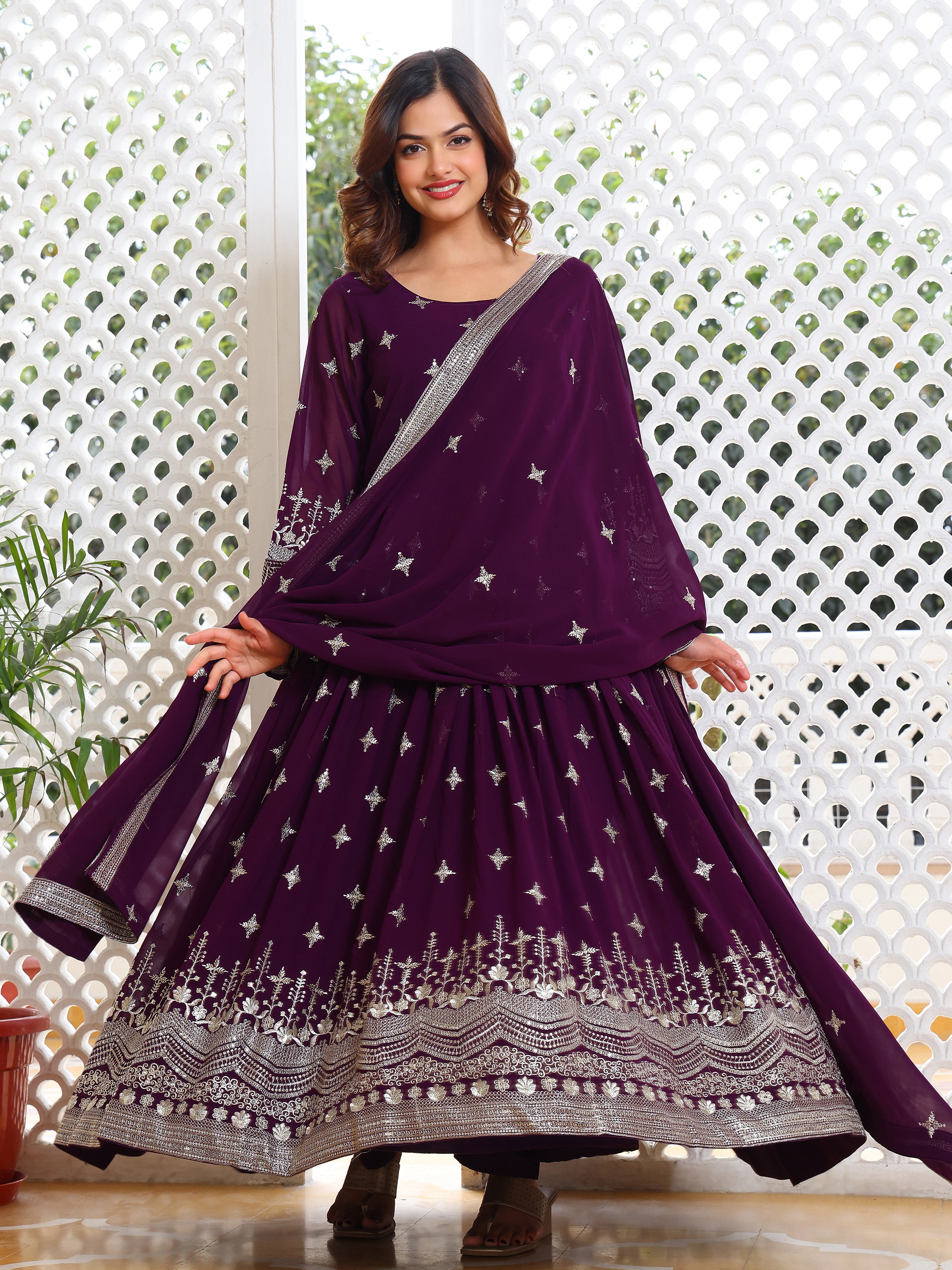 Deep Purple Designer Kurti Set