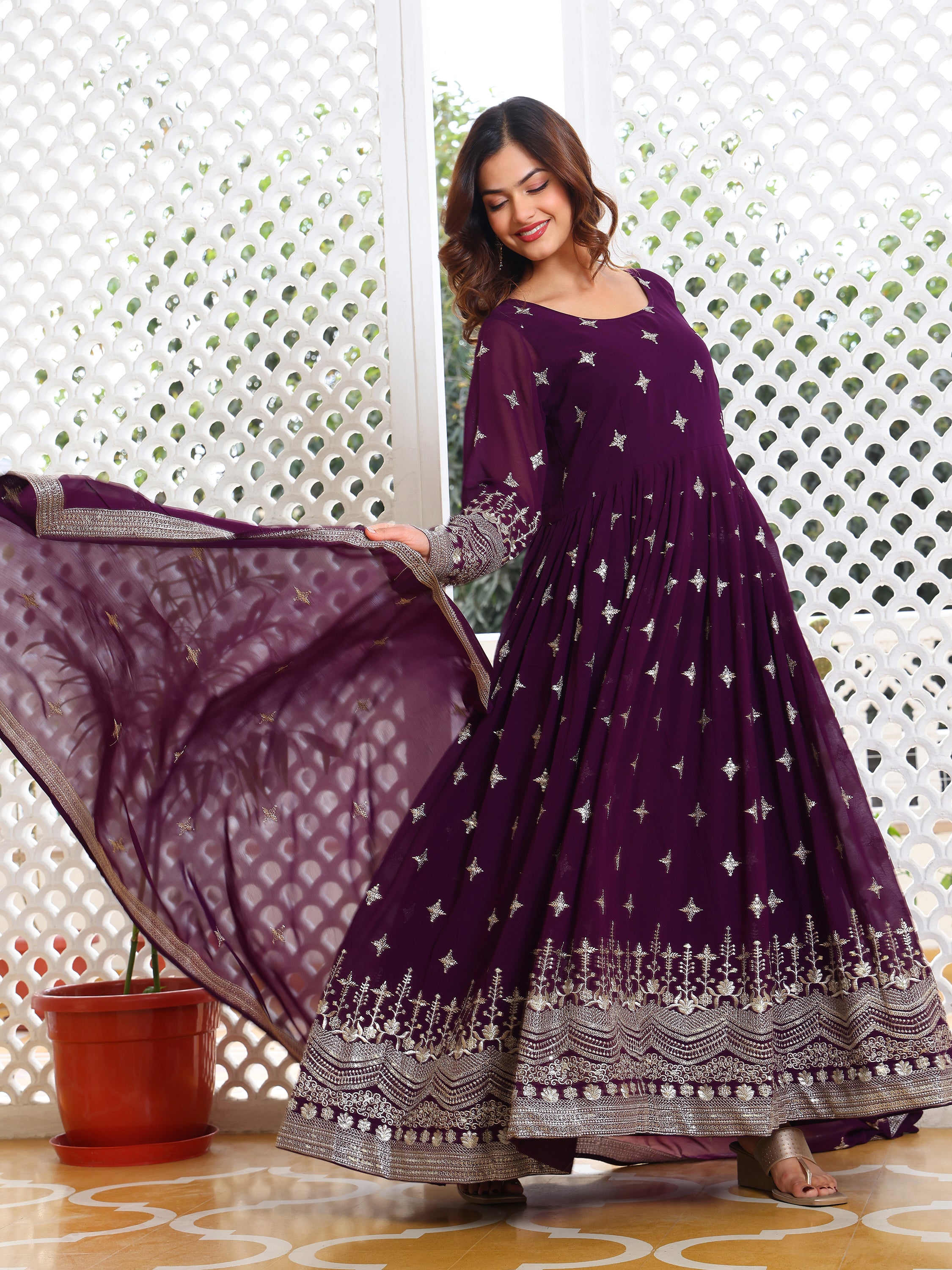 Deep Purple Designer Kurti Set