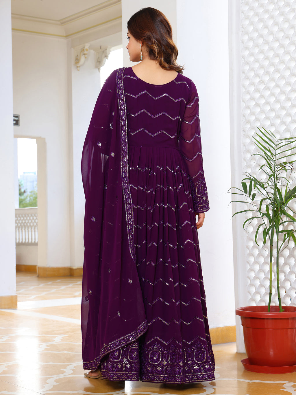 Royal Purple Embroidered Anarkali Set with Dupatta