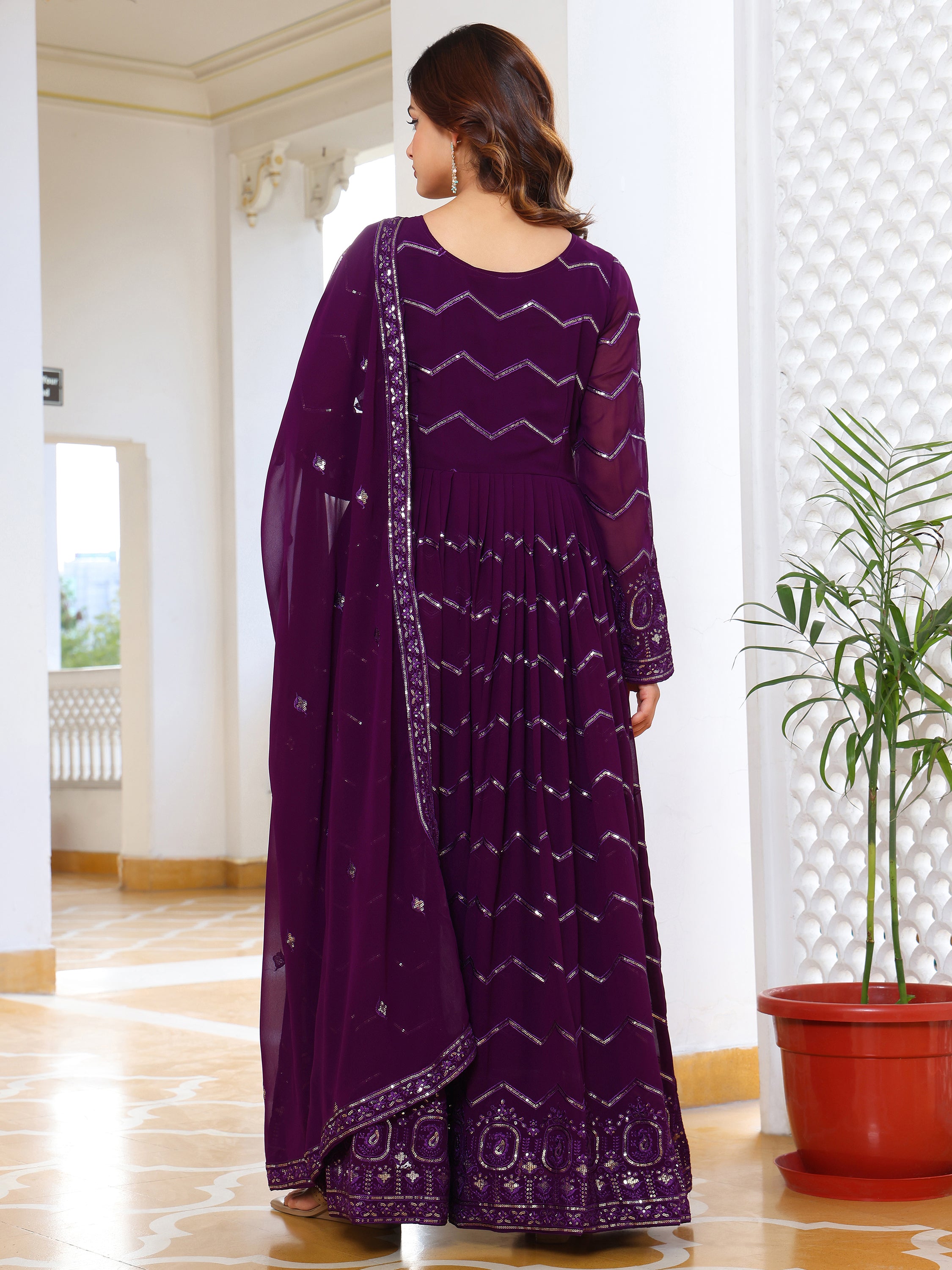 Royal Purple Embroidered Anarkali Set with Dupatta