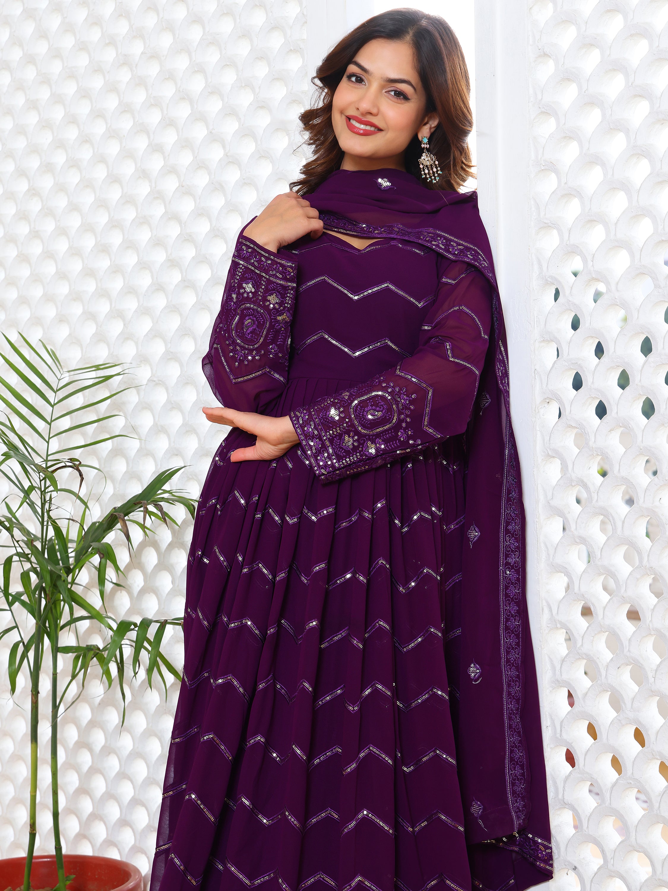 Royal Purple Embroidered Anarkali Set with Dupatta