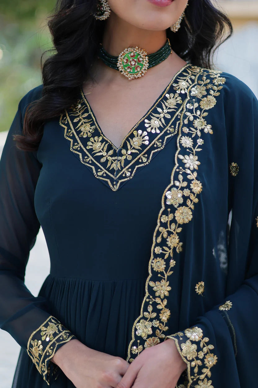 Designer Embroidered Anarkali Suit Set with Dupatta for Women