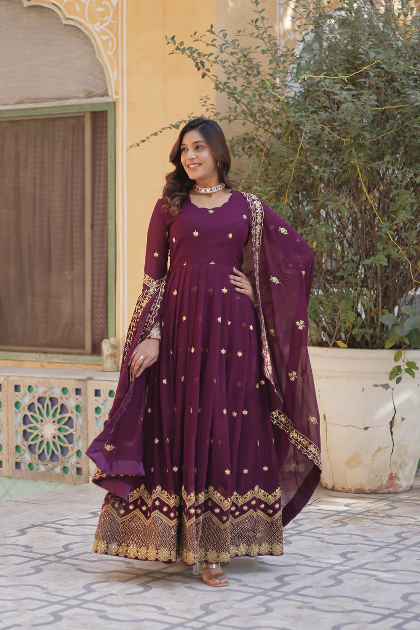 Designer Embroidered Anarkali Suit Set for Women with Dupatta
