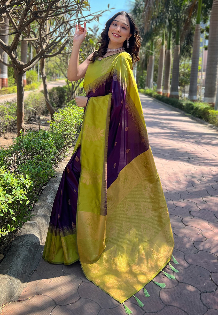 Black & Grey Silk Saree with Copper Zari Border | Elegant Festive & Party Wear Saree