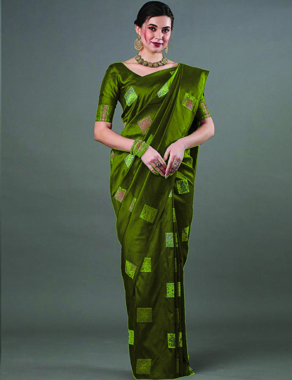 Classic Emerald Jacquard Saree