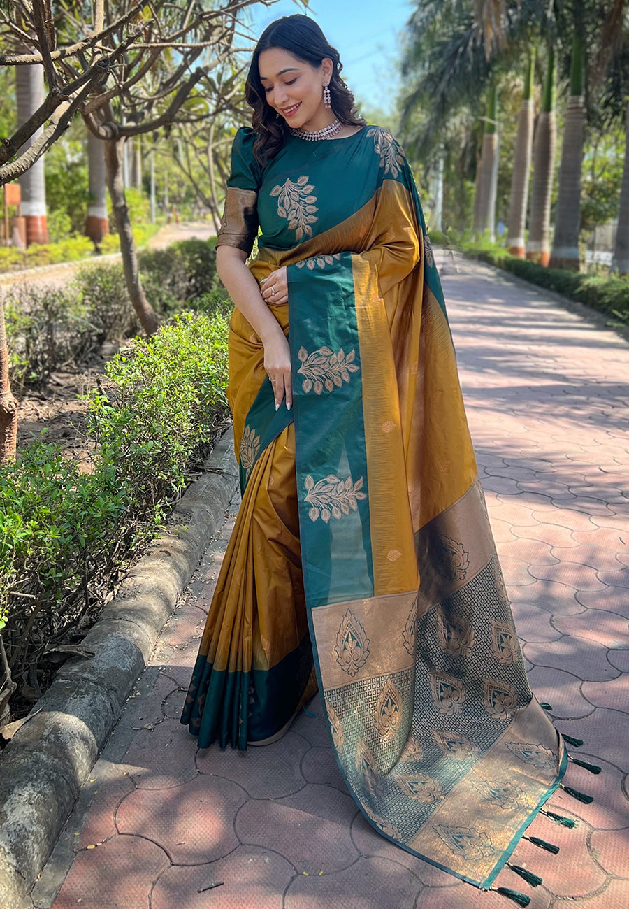 Black & Grey Silk Saree with Copper Zari Border | Elegant Festive & Party Wear Saree