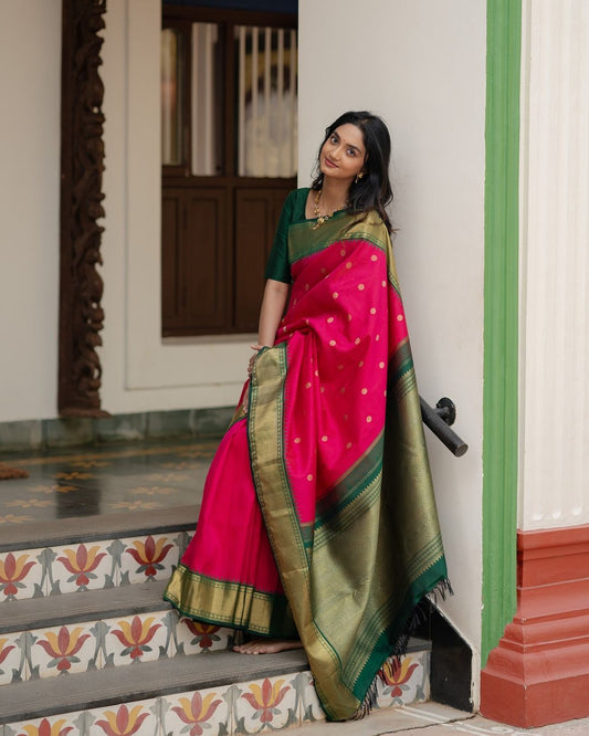 Pink & Green Kanjivaram Silk Saree