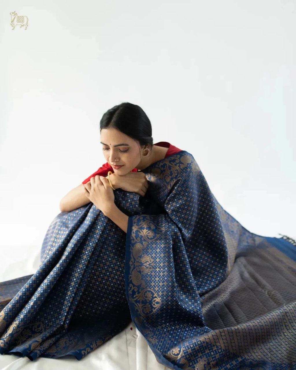 Blue Banarasi Silk Saree with Gold & Silver Zari Weaving & Rich Border