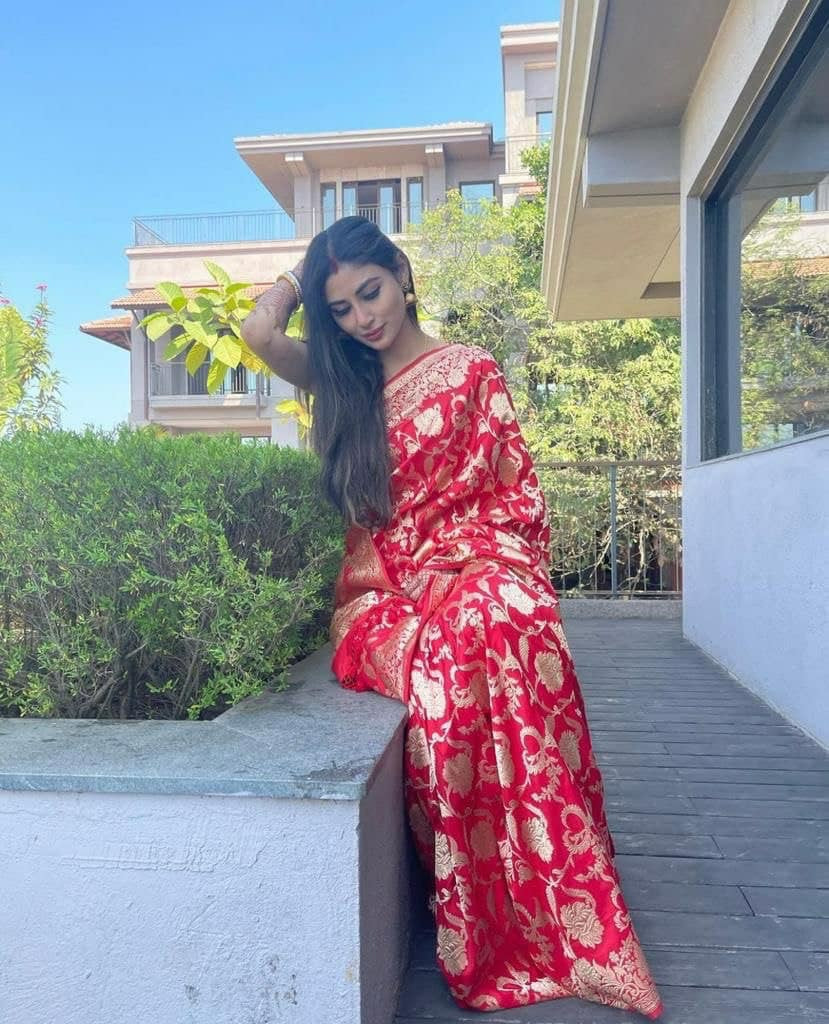 A Bloom of Elegance in Banarasi Red Saree