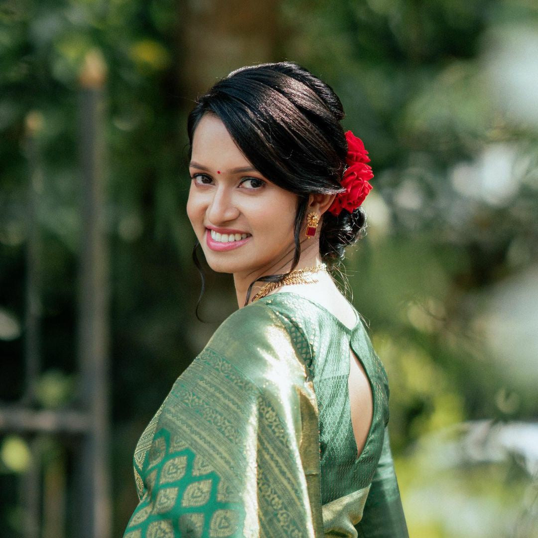 Green Silk Saree with Gold Zari