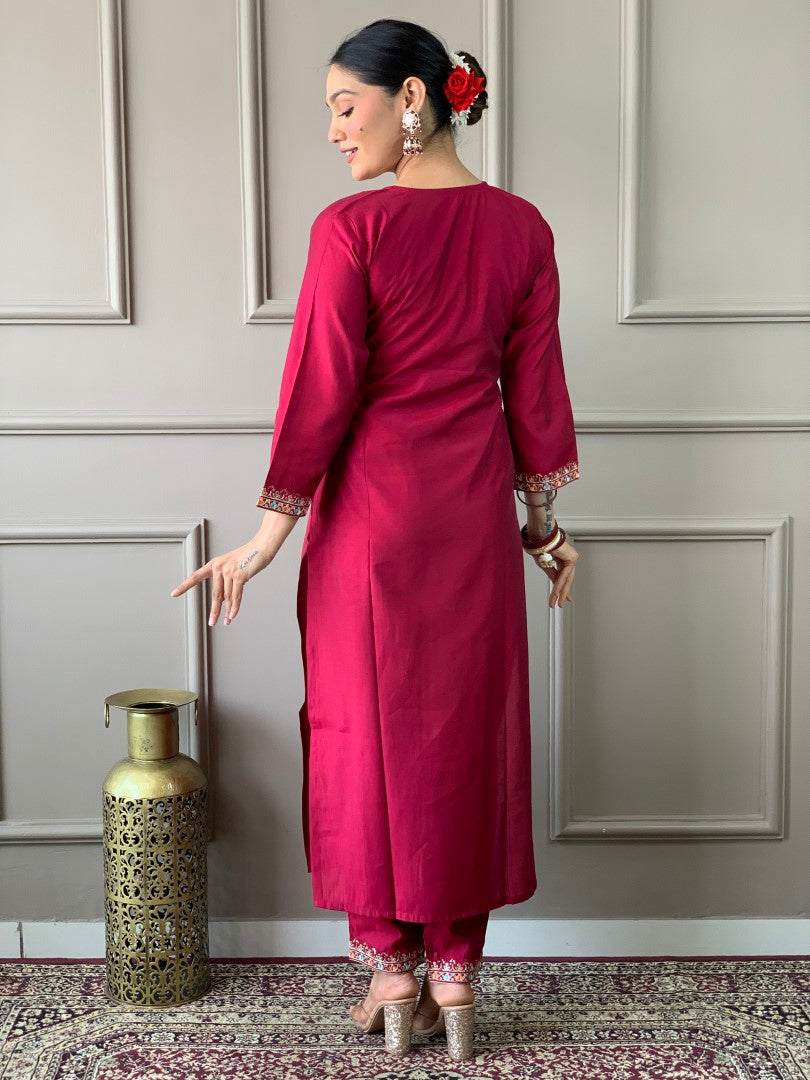 Women Embroidered Straight Kurta Set