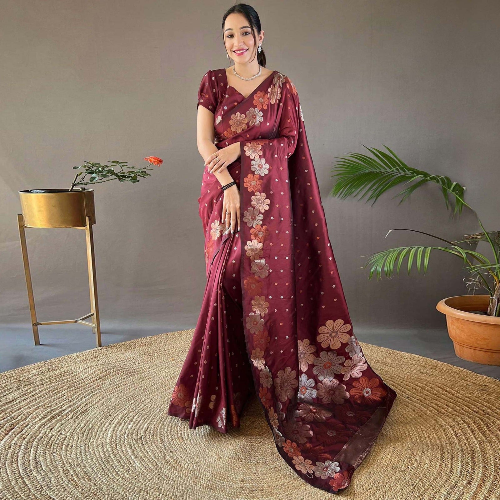 Designer Floral Printed Saree with Elegant Border