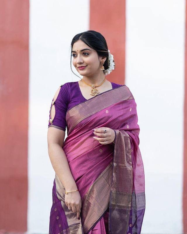 Pink Purple Silk Saree for Women