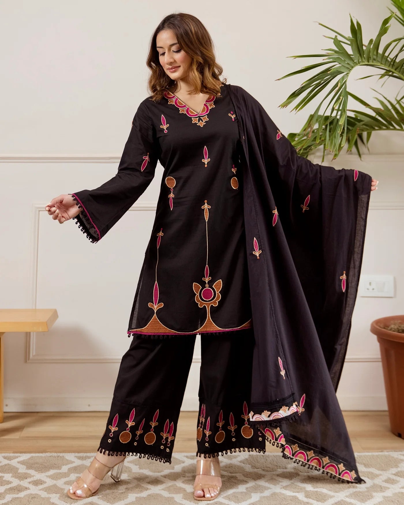 Designer Embroidered Kurta Palazzo Set with Dupatta for Women