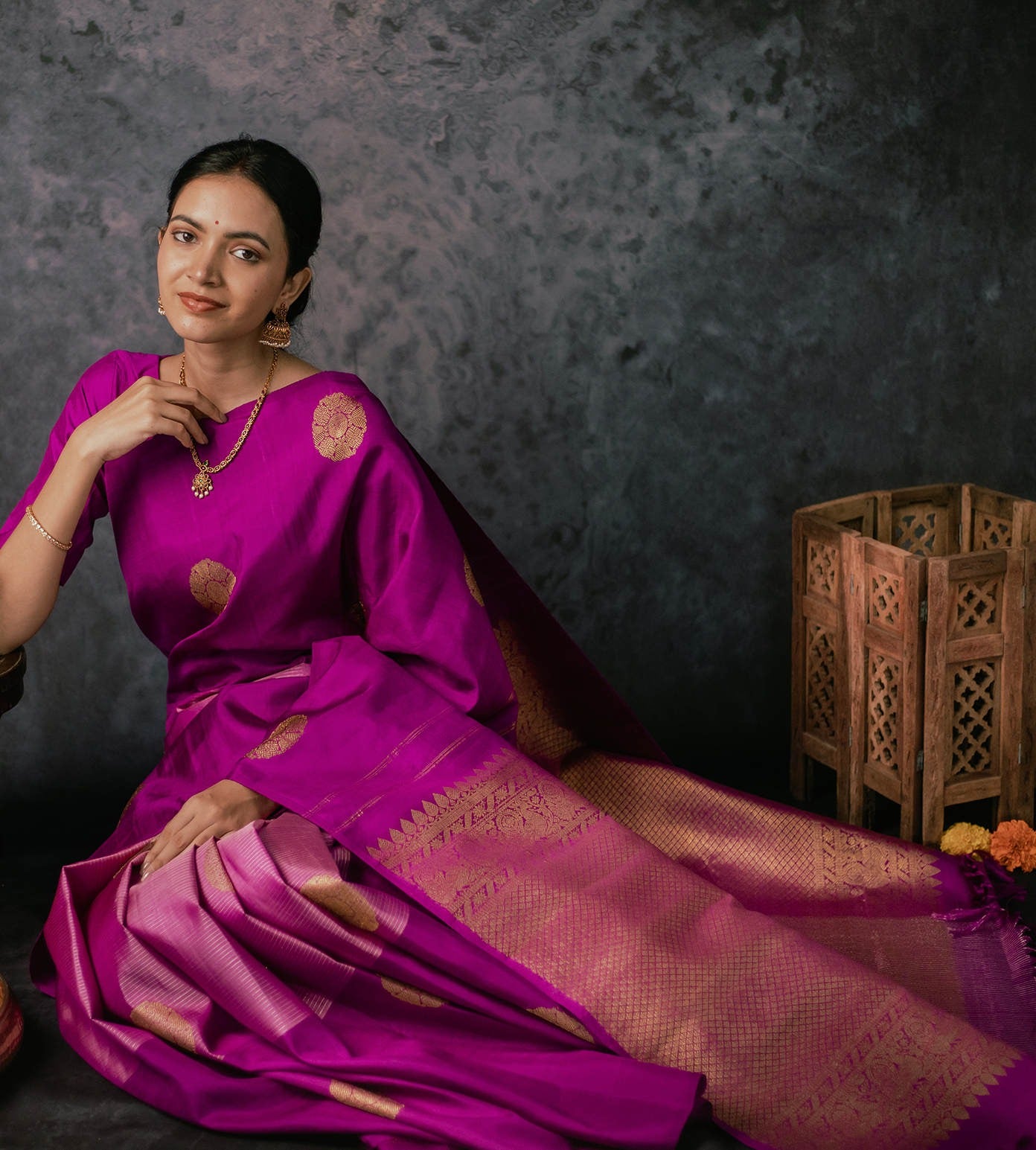 Pink Silk Saree with Gold Zari Work