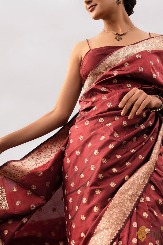 Deep Maroon Georgette Saree with Golden Embroidery