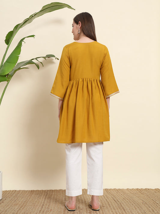 Yellow Short Kurti For Womens