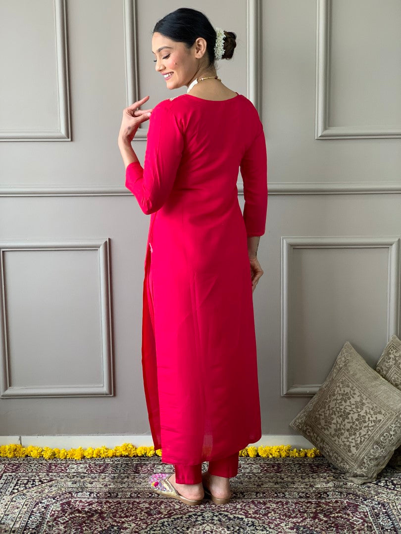 Pink Embroidered Straight Kurta Set