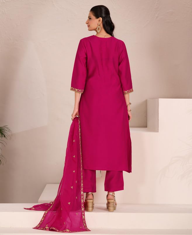 Pink Straight Kurti with Dupatta for Women