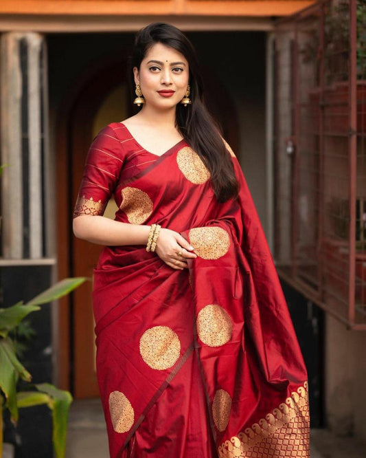 Wine Red Box Weave Designer Saree