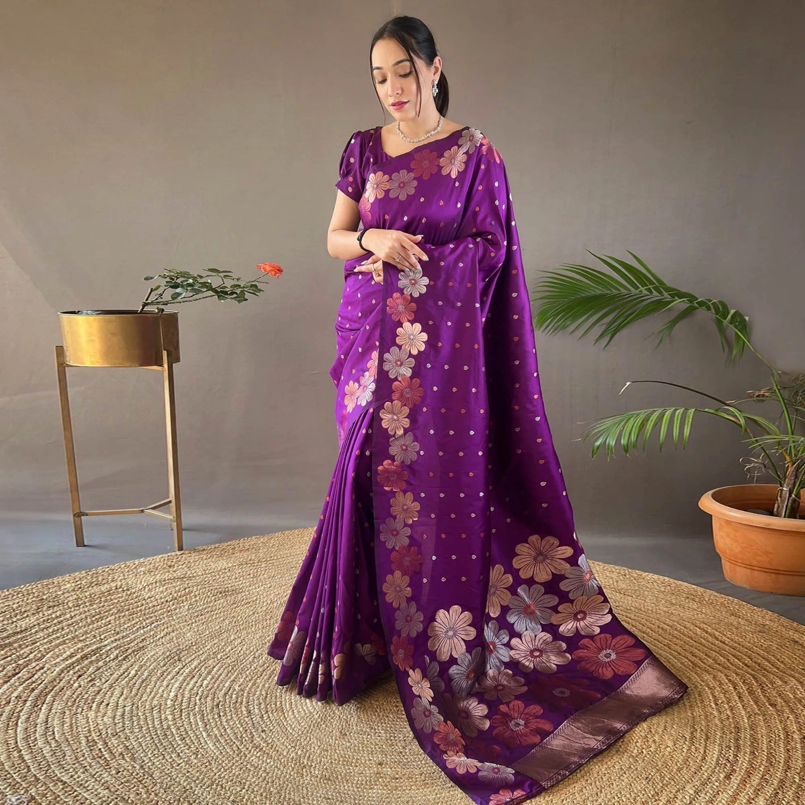 Designer Floral Printed Saree with Elegant Border