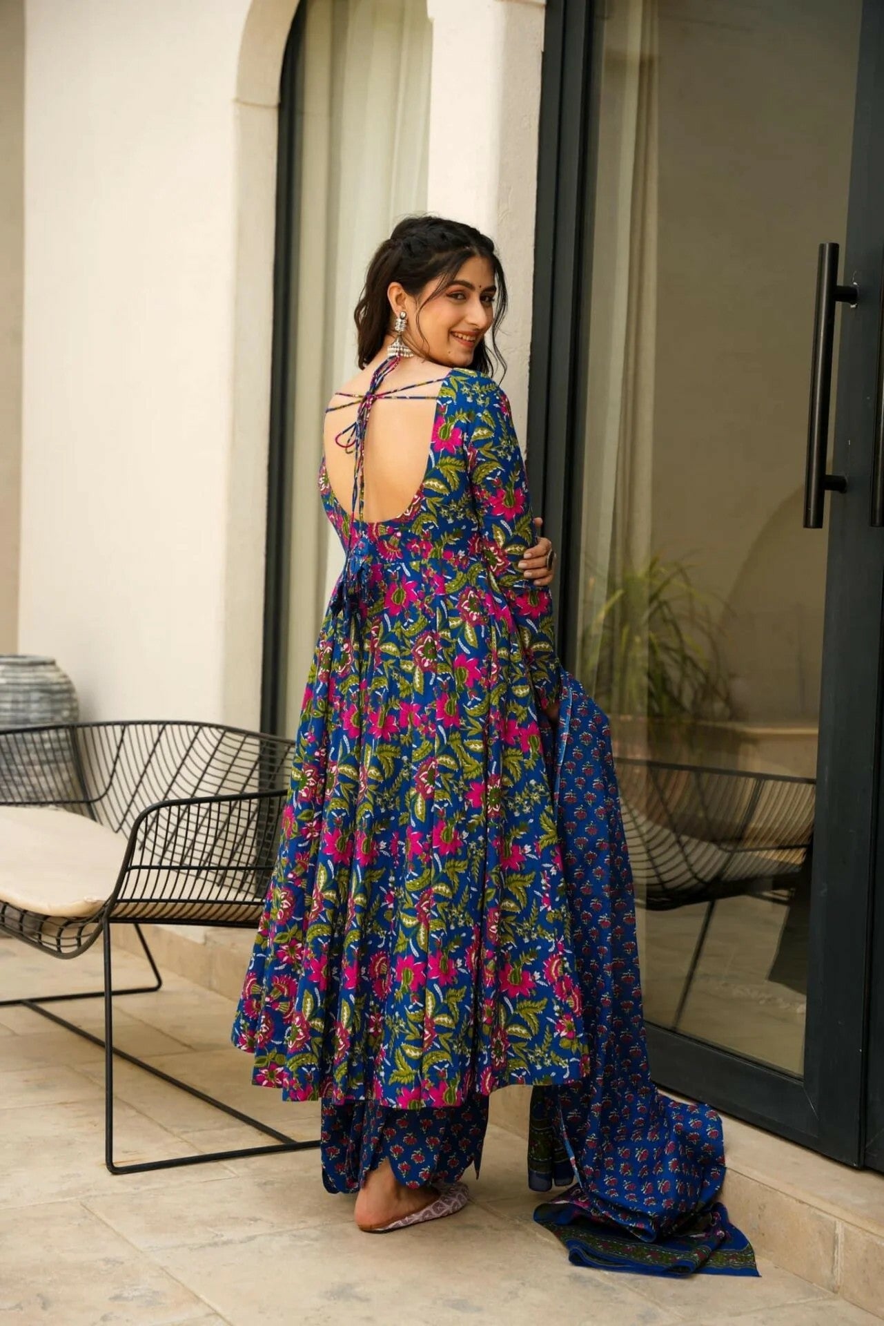 Elegant Blue Floral Printed Kurta Set with Dupatta for Women
