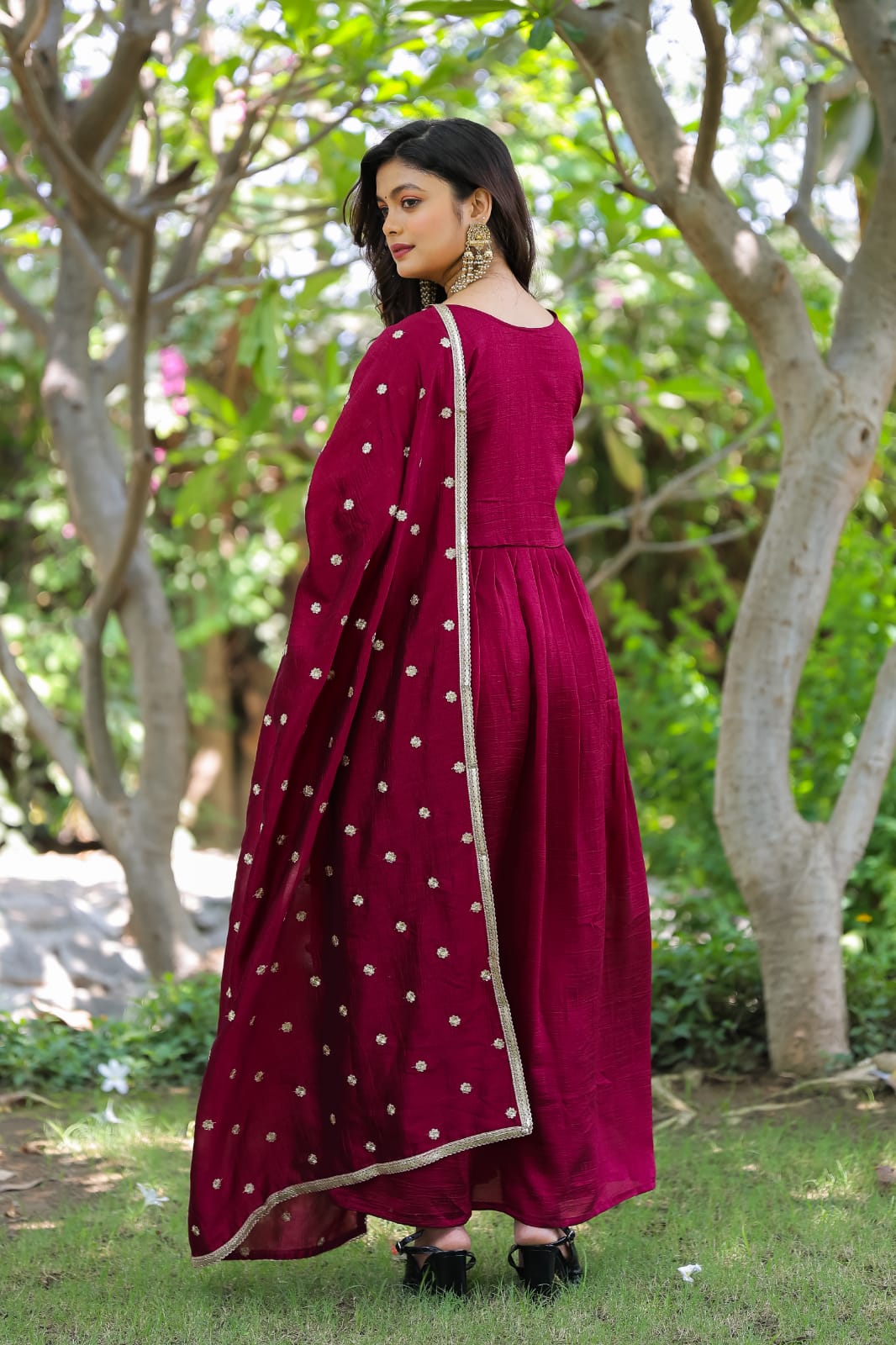 Festival Wear Chanderi Maroon Kurta Set