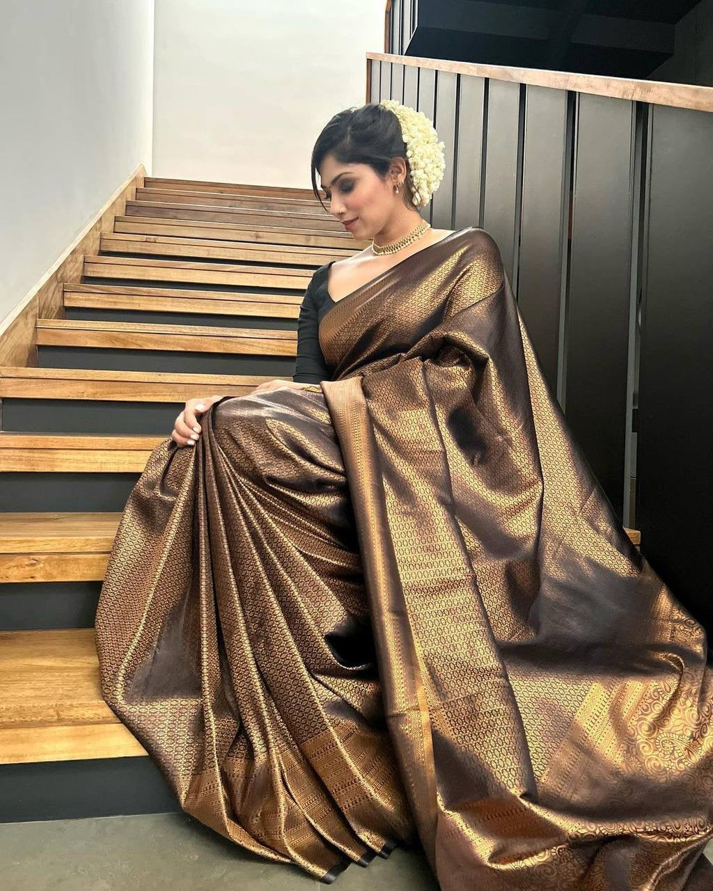Elegant Black Silk Saree with Subtle Texture