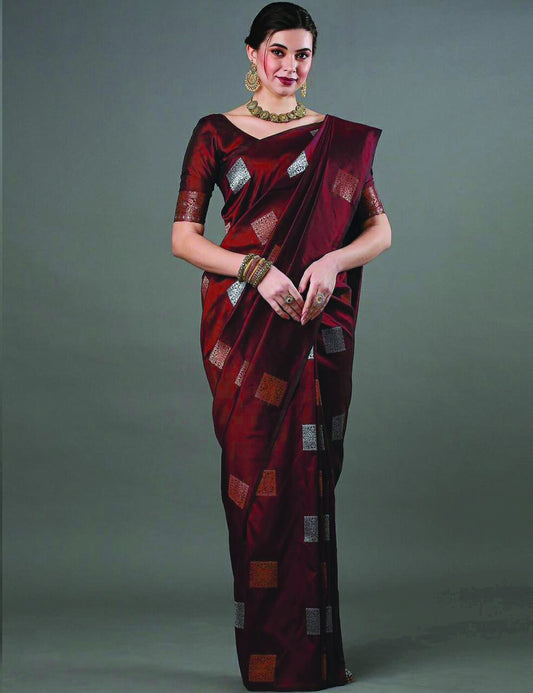 Majestic Maroon Geometric Jacquard Saree