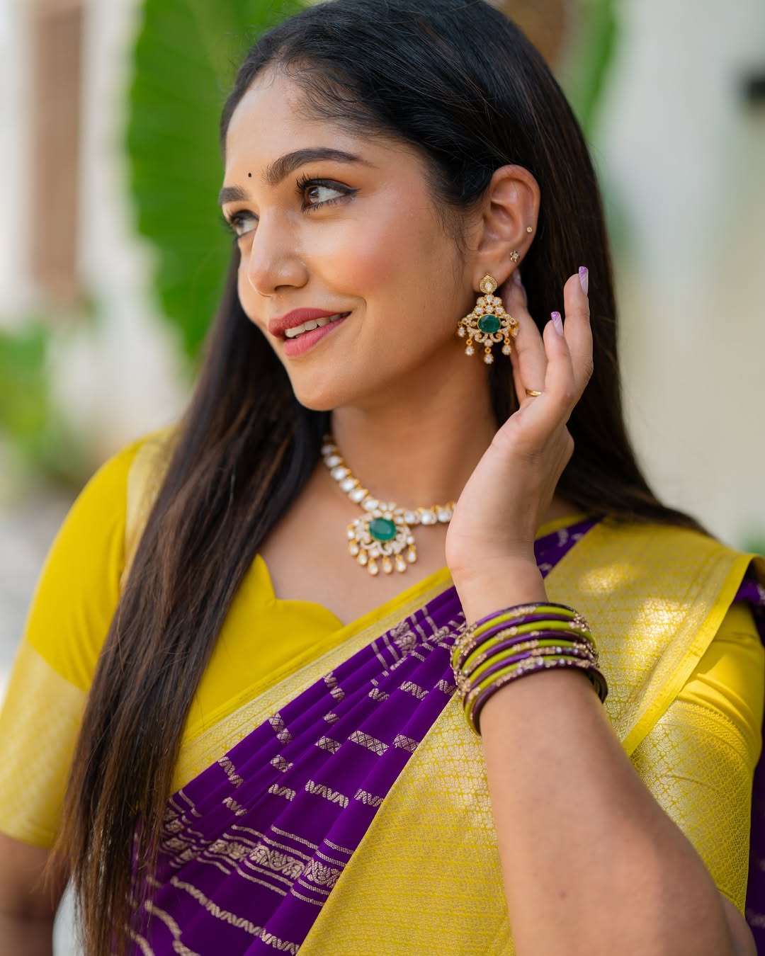 Purple Silk Saree with Yellow Contrast & Zari Stripes